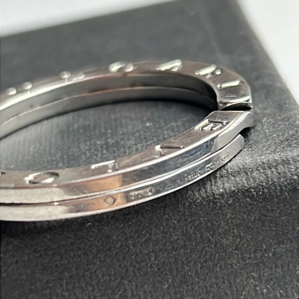 Auth. BVLGARI BVLGARI KEYRING silver 925 unisex minimalist logo w. Box
